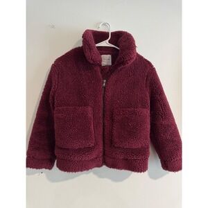 Fall Elodie Sherpa Fleece Zip Up Jacket Girls XS 7-8 Burgundy Faux Shearling
